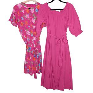Ann Taylor Lot of 2 Dresses Peasant Midi and Floral Mini Shirt Dress